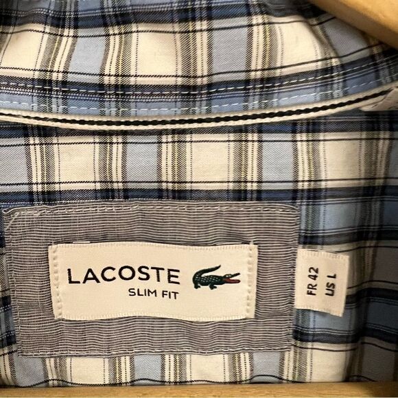 - LACOSTE blue plaid cotton button down L - Picture 5 of 8